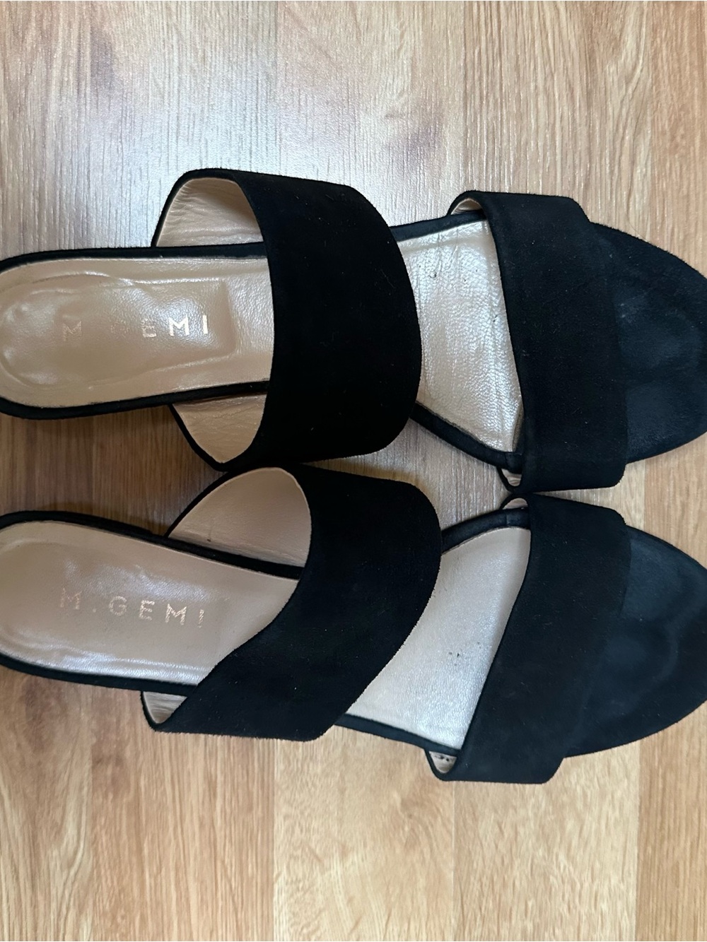 M. Gemi Black Suede Double-Band Slide Mules